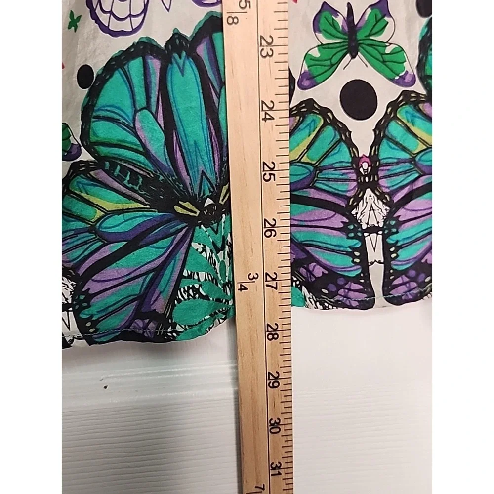 Trinity Anthropologie 100% Silk Blue & Green Butterflys Short Sleeve Top Fairy